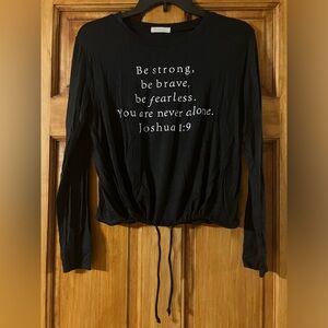 Black Long Sleeve Inspirational Bible Scripture Christian Top with Waist ties